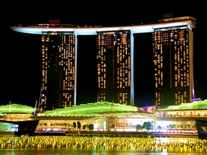 Green, decoration, Marina Bay Sands, Night, Singapur