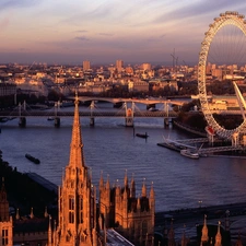 Big Ben, London Eye, town, London, panorama