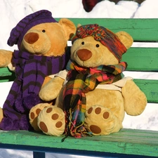 Bench, plush, bear