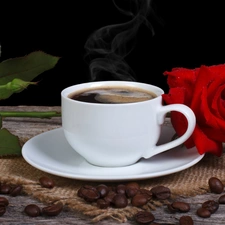 coffee, rose, Bench, composition, grains, cup