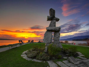 People, Monument, sea, bench, bench, Great Sunsets