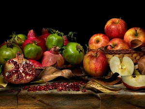 Leaf, blade, grenades, apples, Fruits