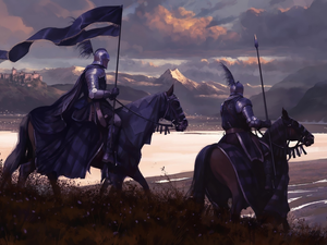 Banner, Mountains, knights, bloodstock, Digital Art