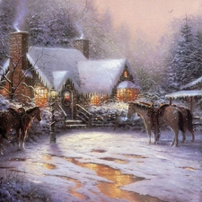 bloodstock, Thomas Kinkade, winter, manor-house, picture