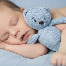 blue, teddy bear, infant, toy, sleepy