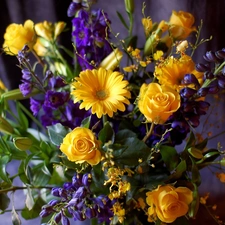 Bouquet of Flowers, yellow, blue