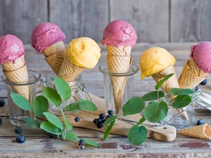 leaves, ice cream, blueberries