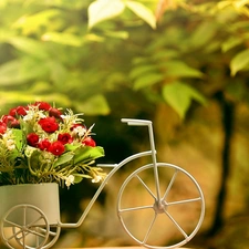 Flowers, trees, blur, Bicycle