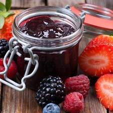 strawberries, Jam, blackberries, boarding, raspberries, jar