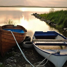 boats, lake, coast