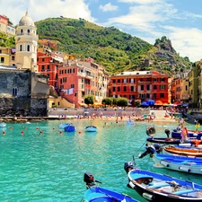 Italy, canal, Boats, Vernazza