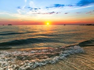 vessels, Waves, west, Island, sea, Boats, sun