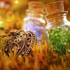 Bottles, grass, pendant