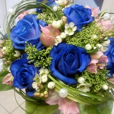 bouquet, roses, Blue