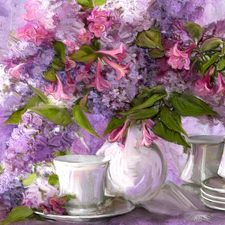 bouquet, flowers, service, table, picture