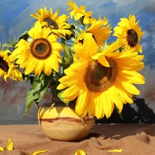 Flowers, bouquet, Vase, Nice sunflowers