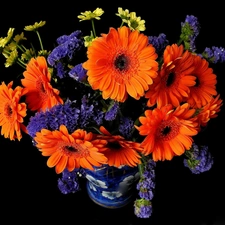 Flowers, gerberas, bowl, bouquet