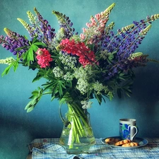 bowl, Flowers, lupine