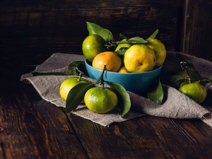 mandarin, Leaf, napkin, bowl