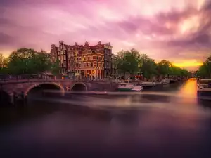 buildings, bridge, Amsterdam, canal, Netherlands