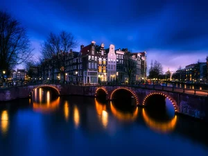 River, bridge, Amsterdam, Houses, Netherlands