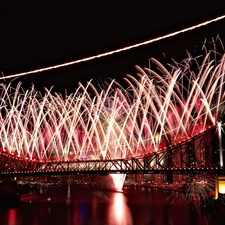 fireworks, bridge, New Year