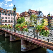 bridge, color, strasbourg, France, River, apartment house