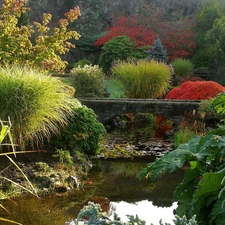 bridges, green, Pond - car, stone, Park