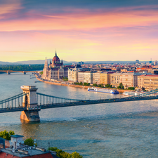 Chain Bridge, vessels, Budapest, River Danube, Hungary