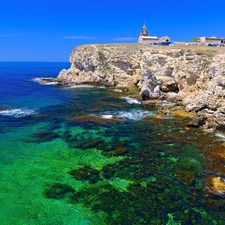 buildings, cliff, Coast