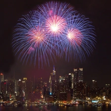 buildings, Town, fireworks