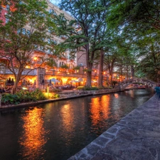 San Antonio, Town, buildings, River