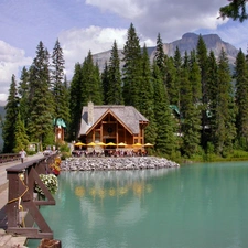 by, lake, bridge, Restaurant, wooden