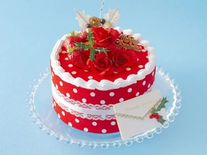 Red, strawberries, roses, Cake