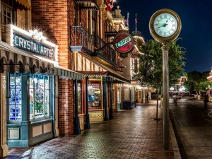 Disneyland, California, Night, buildings, Town