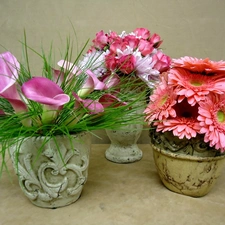 Calla, roses, flowers, gerberas, Bouquets