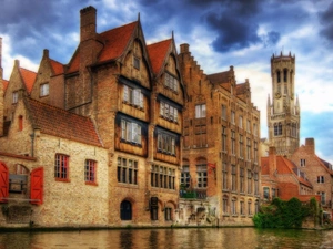 Houses, Bruges, Belgium, canal