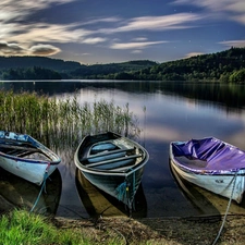 lake, boats, Cane, The Hills