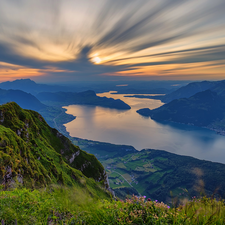 Canton de Lucerne, Mountains, Great Sunsets, Switzerland, clouds, Swiss Alps