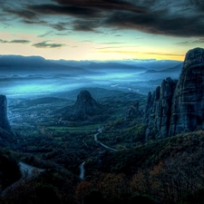 canyon, rocks, forest