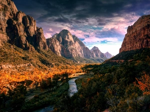 Sky, cloudy, canyon, River, luminosity, shadow, sun, flash, ligh