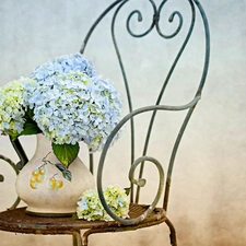 composition, Vase, Chair, hydrangeas