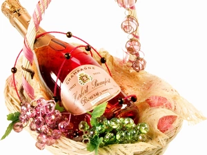 champagne, basket, Bottle