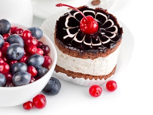 cherries, cake, blueberries