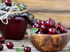 bowl, jar, Jam, cherries