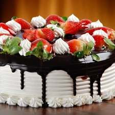 Cake, glaze, Chocolate, strawberries