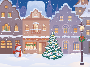 Snowman, 2D Graphics, Houses, christmas tree, Lighthouse, Christmas