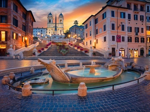 Spanish Steps, Rome, Church, Plaza de Espana, Italy, Fontana della Barcaccia, apartment house
