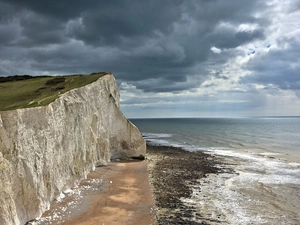 cliff, clouds, sea