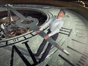 Pointer, a man, Clock